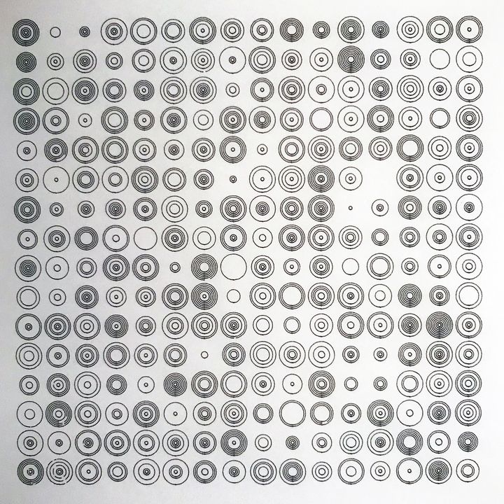 8 bits circles, black on white, shuffled