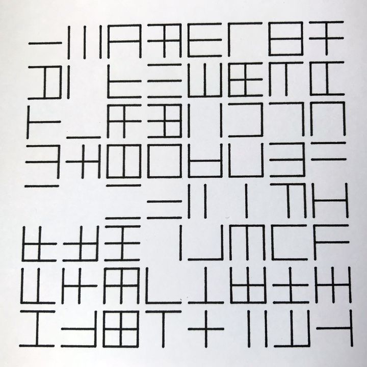 6 bits crossing lines, black on white, shuffled