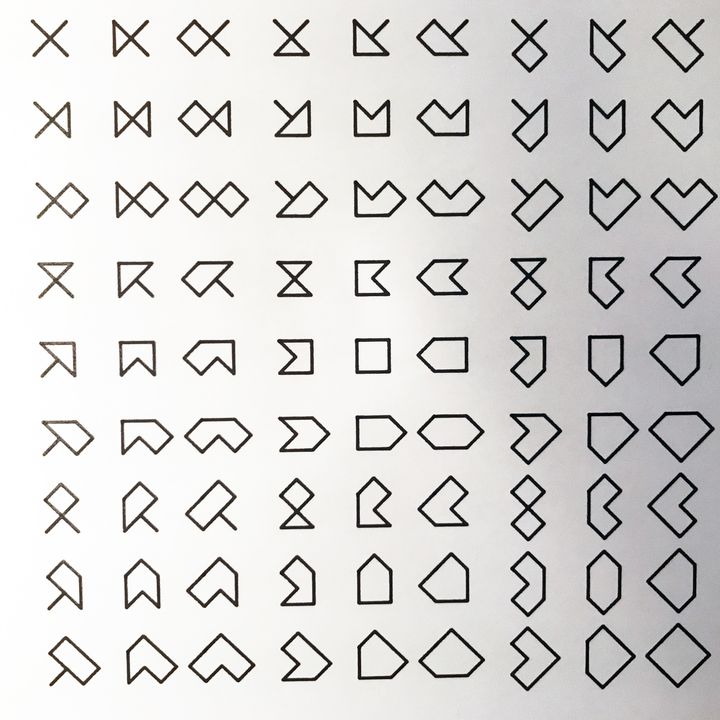 4 trits squares, triangular sides, black on white, in sequence