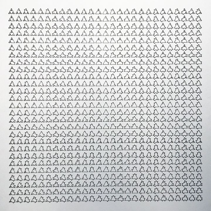6 trits triangles on triangles, black on white, in sequence