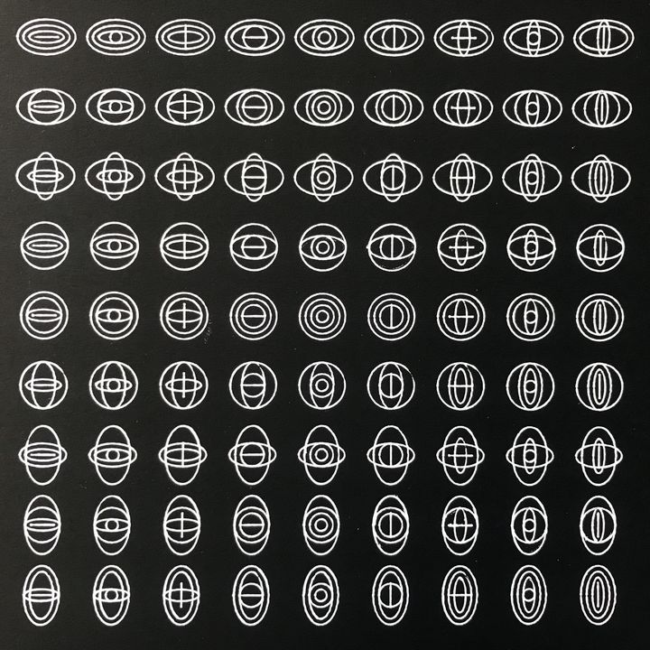 4 trits circles and ellipses, white on black, in sequence