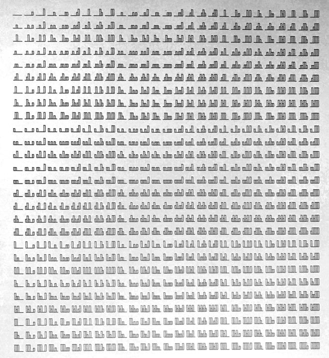 6 trits unbalanced ternary graphs, black on white, in sequence