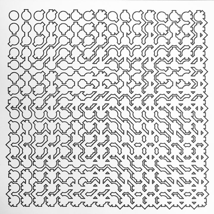 8 bits binary traffic junctions, black on white, in sequence