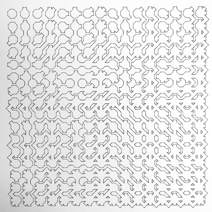 8 bits binary traffic junctions, small roads, black on white, in sequence