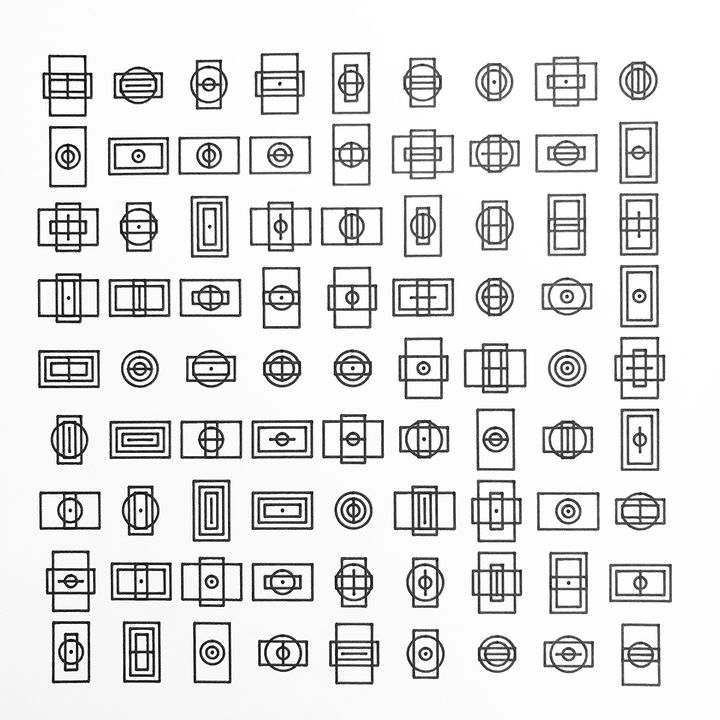4 trits squares and circles, black on white, shuffled