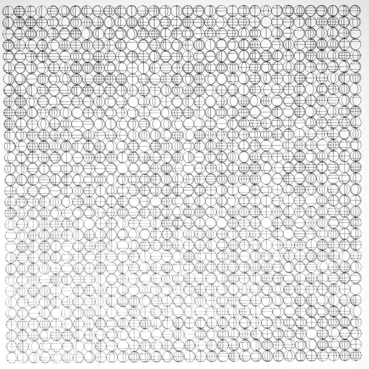 10 bits globe with binary longitudes and lattitudes, black on white, shuffled
