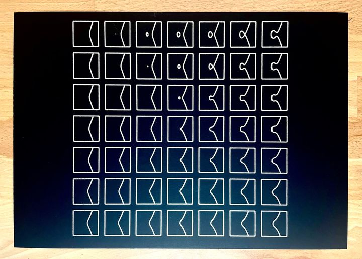 Elliptic curves, -3≤a≤3 and -3≤b≤3. white on black, in a grid