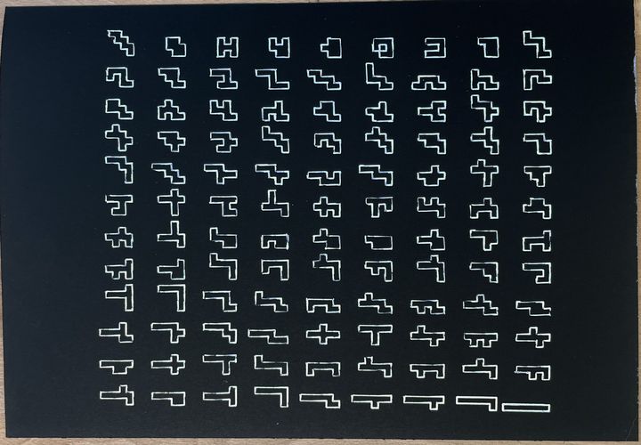 Polyominoes with 10 squares, white on black, A3